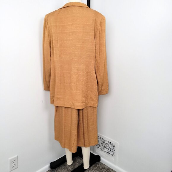 Vintage 90s Essence by Mail Gold 2-Piece Blazer Skirt Suit Set Size 16W - Picture 3 of 8